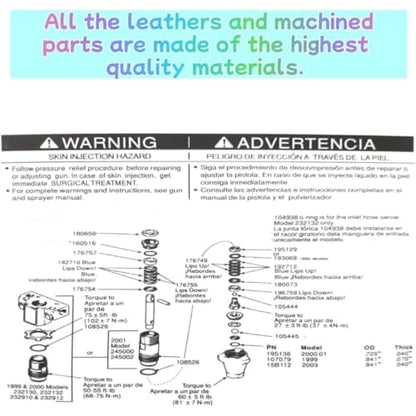 244194 Pump Repair Packing kit Kit for Graco Airless Paint Sprayer 295 390 395 490 495 595 3400 Aftermarket