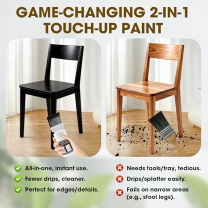 Wood Touch Up Paint, Multi Surface Touch Up Paint Pen, Refinishing for Door, Cabinets, Furniture, Metal - No Sanding, Fast-Drying, Water-Based Multi-Surface (6.35 Oz) (Black)