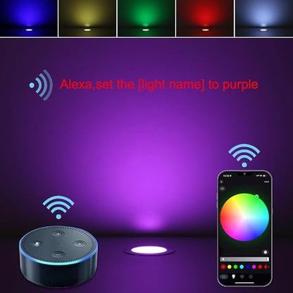 LED Deck Lights Kit, 20pcs Φ1.22 WiFi Wireless Smart Phone Control Low Voltage Recessed RGB Deck Stair Lights Waterproof Outdoor Step Yard Path Landscape Decor, Fit for Alexa, Google Home