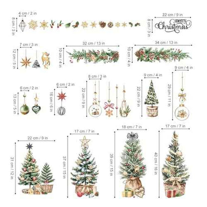 decalmile Christmas Tree Double Sided Window Clings Forest Tree Green Leaves Xmas Ball Anti-Collision Glass Doors Window Stickers Decals Celebration Decoration
