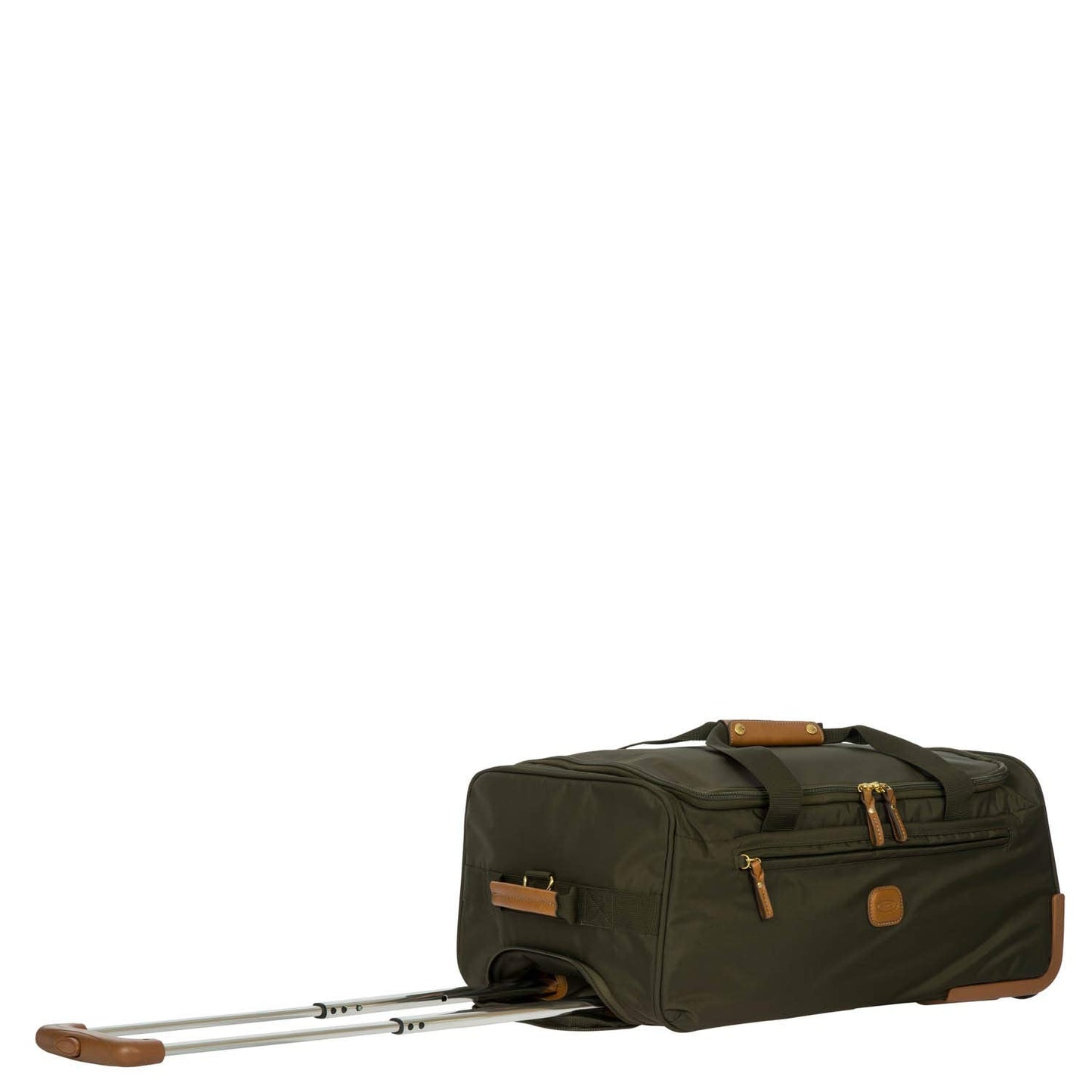 Bric’s X-Bag 21” Rolling Duffel – Water-Resistant Recycled Nylon Carry-On with Silent Wheels, Leather Details, Exterior Zipped Pocket, Garment Straps & Detachable Shoulder Strap – Olive