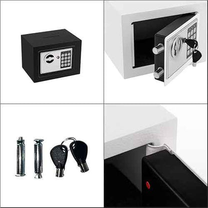 Small Electronic Safe Box With Digital Keypad & Keys - 9.05 x 6.7 x 6.7 Inches Wall Safe 0.23Cuft Mini Security Box for Coin Home Office Hotel Rooms Business Jewelry Gun (Black)