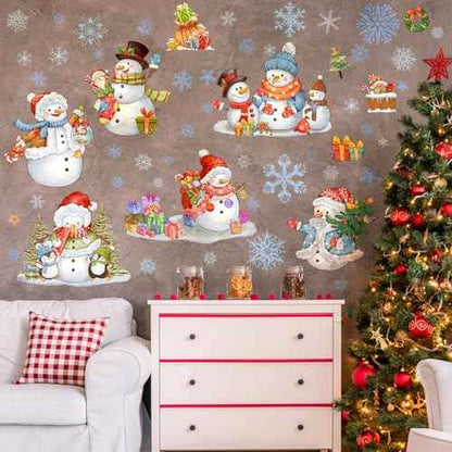 ReliThick 64 Pcs Christmas Snowman Wall Sticker Clings Removable Christmas Wall Art Silver Blue and White Winter Window Clings Wall Decor for Christmas Winter Home Bedroom Decorations