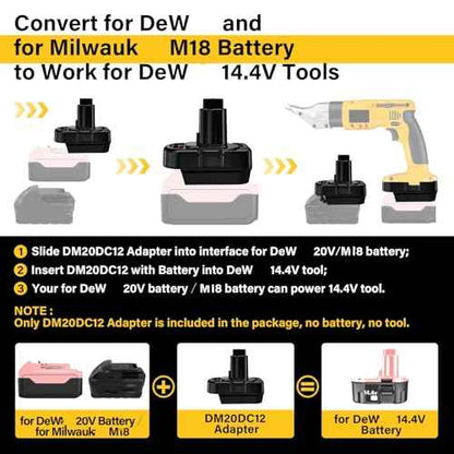 Adapter for Dewalt 20v Convert to for Dewal.t 12V-14.4V Ni-MH Battery, Convert for Dewalt 20v Battery to 12V-14.4 Ni-MH Power Tools(Only Adapter)