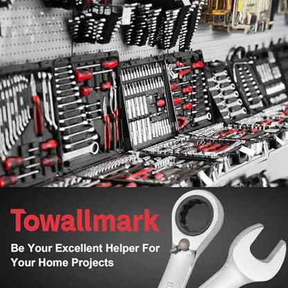 Towallmark Ratcheting Wrench Set 12pcs, Metric Standard Wrench Sets, Combination Ratchet, Metric 8-19mm, 72-Teeth,Cr-V Steel Ratchet Wrenches Set with Pouch for Motorcycle/Car/Mechanical Etc