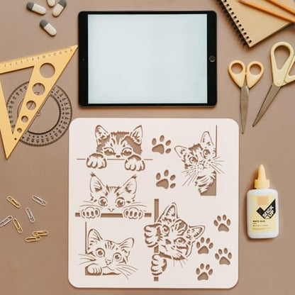FINGERINSPIRE Peeping Cat Painting Stencil 11.8x11.8 inch Cat Border Template Hollowed Cute Cats Stencil Large Cat Paw Prints Template Cat Footprint Stencil Animal Theme Template for DIY Crafts