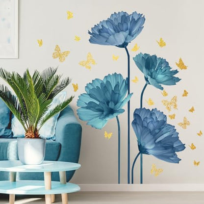 Flower Wall Decals Peel and Stick DIY Floral Wall Decals Removable Flower Wall Stickers Murals Vinyl Butterfly Walls Decal for Girls Bedroom Living Room Bathroom Walls Art Decor