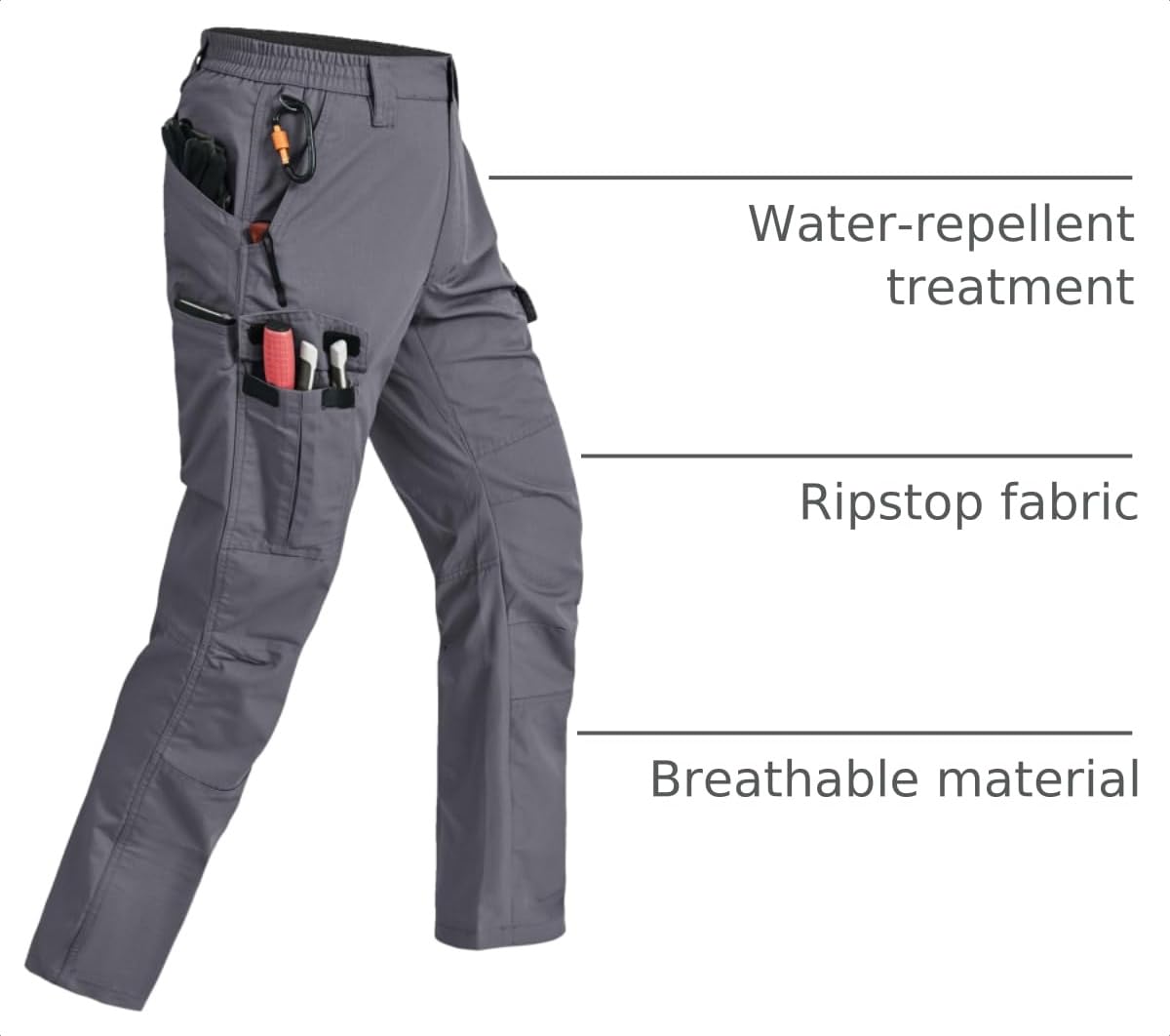 Rapoo Cargo Work Pants for Men Hiking Tactical Military Army Pants for Men with Multi Pockets Water Resistant Mens Ripstop Construction Breathable Pants Grey 42Wx30L