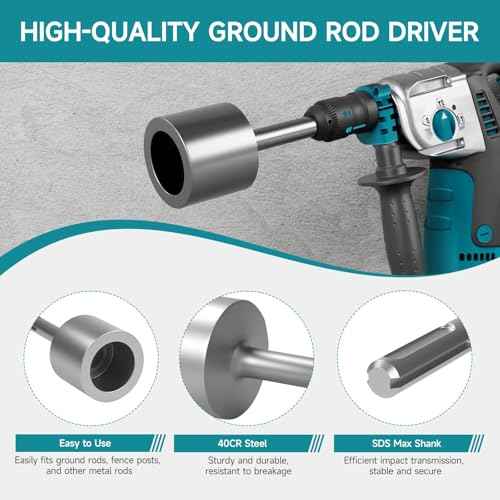 SDS Max Shank T-Post Driver, Fence Post Driver & Ground Rod Driver, 2-3/20 Inch Diameter Head, 40 Cr 8-2/3 Inch Long Ground Rod Adapter, Ideal for Driving T Posts, Fence Posts and Ground Rods