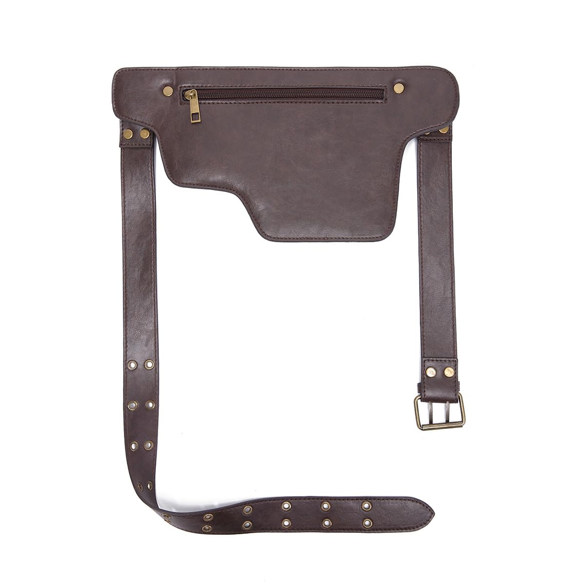 GK-O Steampunk PU Leather Hip Belt Bag for Men Women Vintage Motorcycle Waist Bag with Adjustable Strap Medieval Cosplay Utility Fanny Pack (Dark Brown)