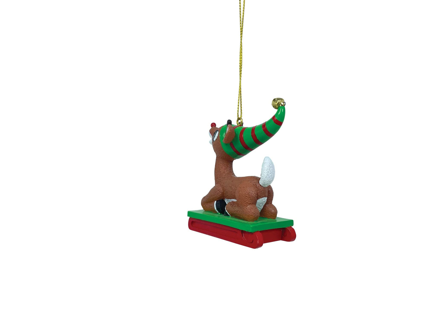 Department 56 Rudolph The Red-Nosed Reindeer Riding a Sled Hanging Ornament, 2.95 Inch, Multicolor