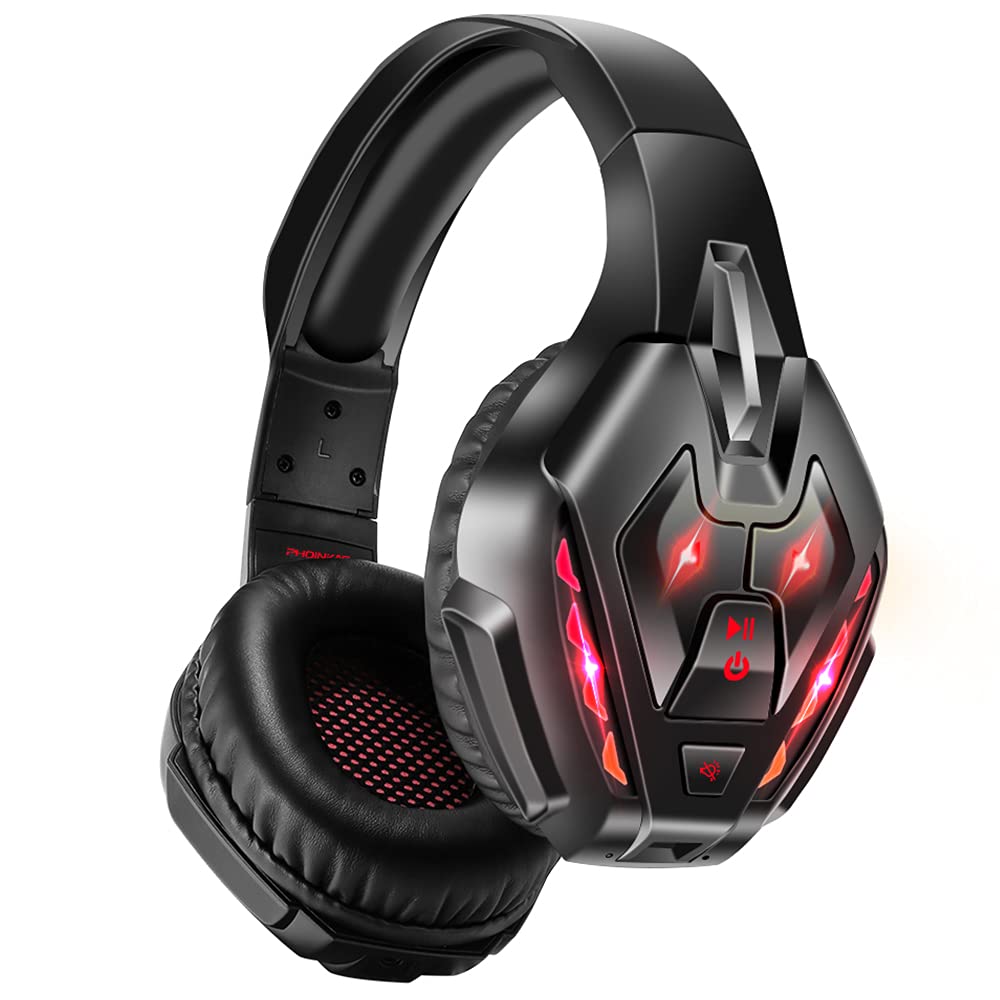 PHOINIKAS PS5 Gaming Headset for PS4, PC, Switch, Q10 Xbox One Headset with Stereo Sound, Detachable Mic, Wireless Bluetooth 5.3 Headphone only for Laptop/Phone/Tablet, 40H Plyatime (Red)