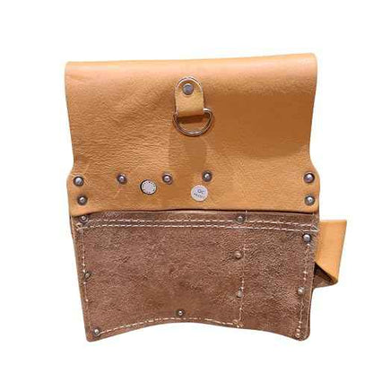 Genuine Leather Drywall Tool Pouch 3505R-TAN 8 Pocket Heavy Duty Top Grain Leather Drywall Pouch with Steel Hammer Loop & Tape Measure Clip - Fits Belts up to 2.5'