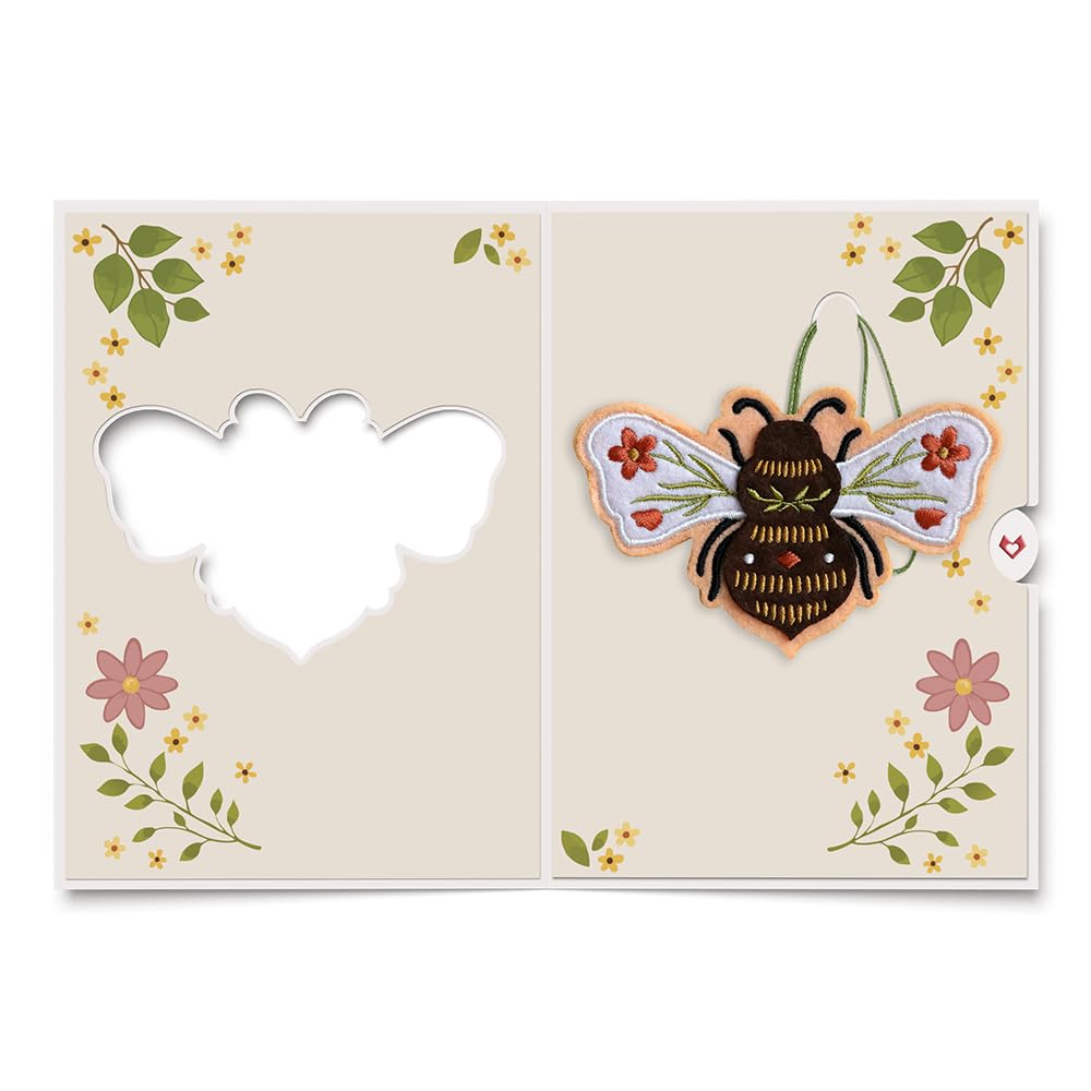 Lovepop Everyday Handmade Botanical Bee HeartFelt Charm Card | Soft Felt Keychain for Wallet, Handbag, Car Key | Ornaments, Bag Charms, Key Ring, Purse Accessories, Gift Toppers | 5" x 7" Card