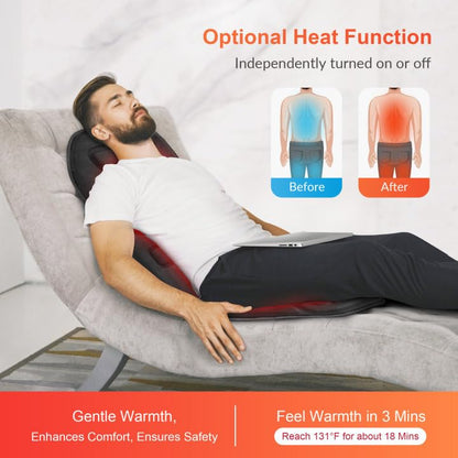 COMFIER Massage Seat Cushion Back Massager with Heat,10 Motors Vibration Chair Pad（Not Shiatsu,Rolling Massage,Chair Massager for Office/Home(Not for Car)