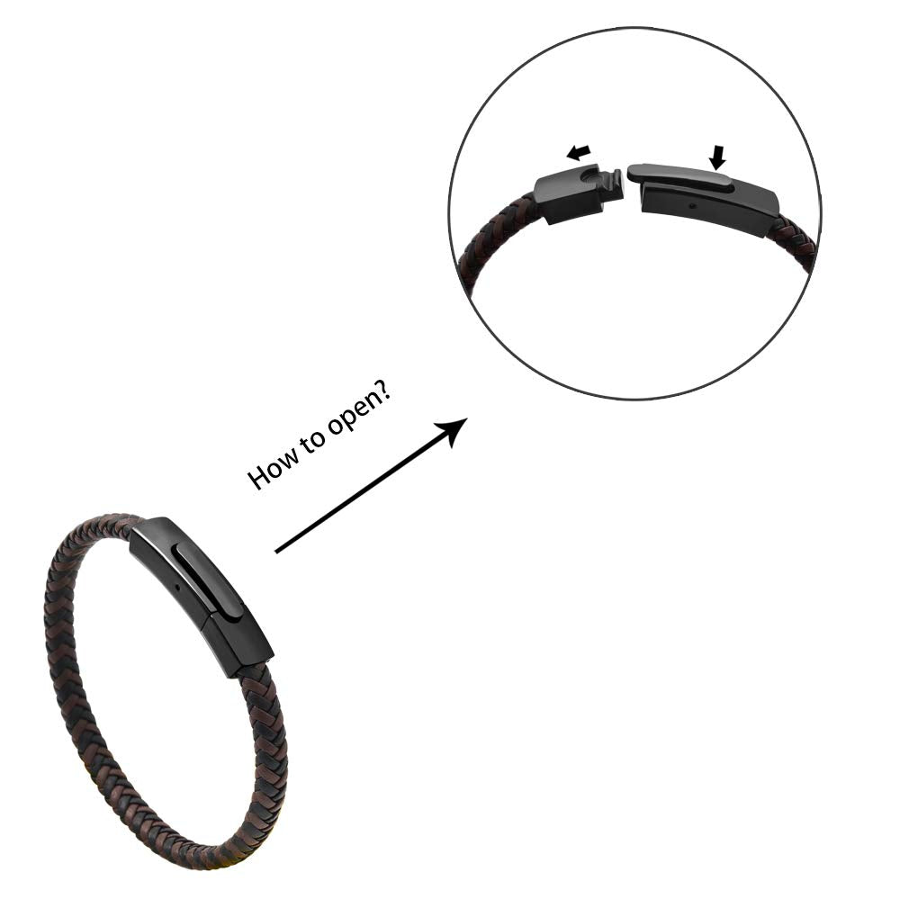 Geoffrey Beene Men's Braided Genuine Leather Fashion Bangle Bracelet with Stainless Steel Clasp (Brown)