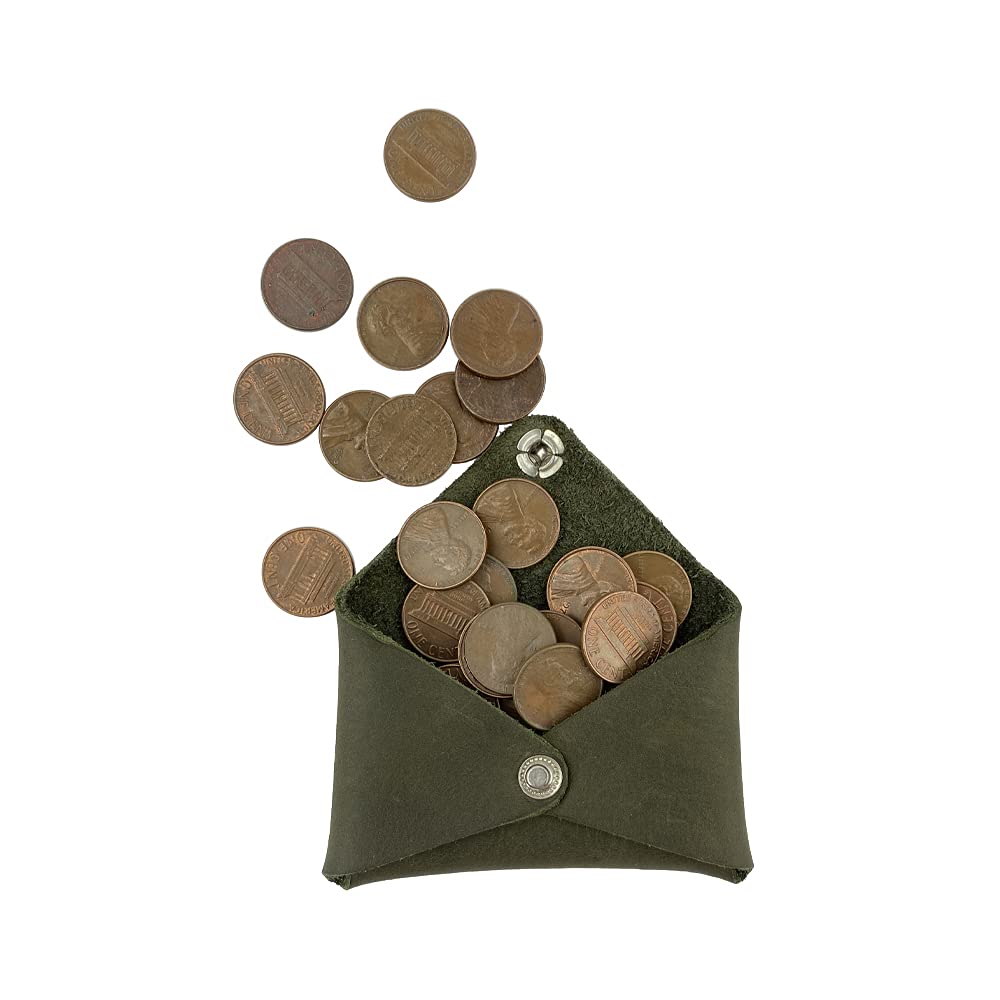 Hide & Drink, Rustic Leather Envelope Shaped Coin Case, Secret Bag Miniature World, Handmade Includes 101 Year Warranty (Dark Jade)