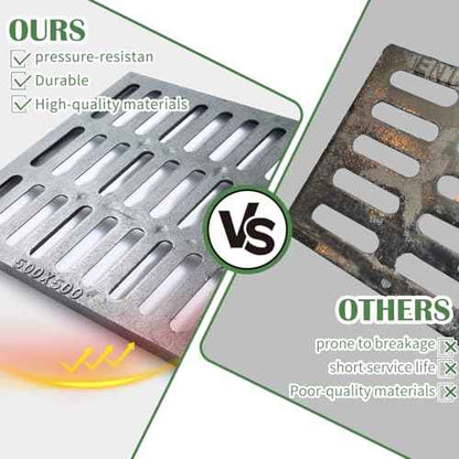 Cast Iron Drain Grate, 20 * 20in Heavy Duty Outdoor Drain Cover, B125 Class Channel Grate, Metal Sewer Grate, Black Square Drainage Grate for Concrete Floor, Yard, Driveway & Garage.