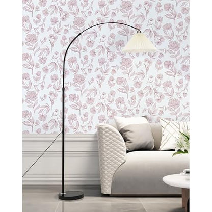 Timeet White and Pink Floral Wallpaper Peel and Stick Modern Removable Self-Adhesive Wall Paper for Bedroom Bathroom Vintage Contact Paper Vinyl Film 17In¡¿78.7In