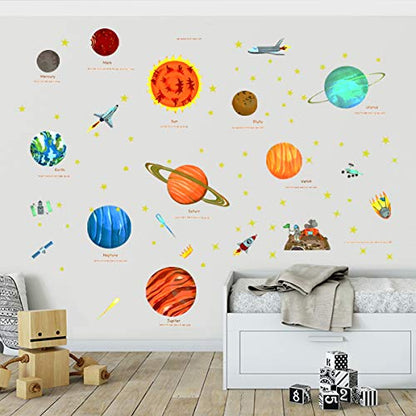 Planets in The Space Kids Wall Decals Space Wall Stickers Boy Bedroom Wall Stickers Peel and Stick Removable Wall Stickers for Kids Nursery Bedroom Living Room
