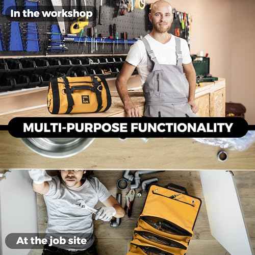 Soil & Sun Heavy Duty Tool Roll Bag Organizer - Travel roll up tool bag with 6 Zip Organizer Pouches - Compact Portable Tool Bags for Men, Contractors, Plumbers, Electricians - Man Gifts for Dad