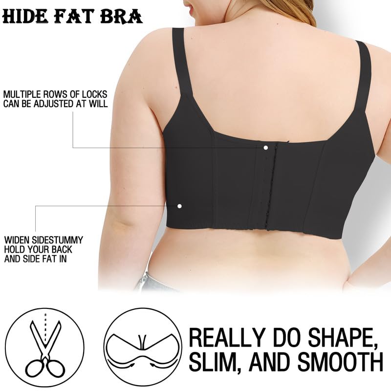 OLikeFit Women Filifit Sculpting Uplift Bra Fashion Deep Cup Bra Hide Back Fat Full Back Coverage Bra with Shapewear Incorporated, Black, 48D