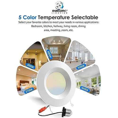 12 Pack 5/6 Inch 5CCT LED Recessed Light Retrofit, 2700K/3000K/4000K/5000K/6500K Selectable Downlight, Dimmable Can Lights with Metal Baffle Trim, CRI 90, 10.5W=85W, E26 Base, IC & Wet Rated, ETL&FCC