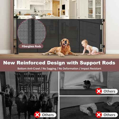 Reinforced 41 Inch Extra Tall Retractable Baby Gates 80" Wide Retractable Dog Gate with Support Rods ? Prevents Crawling Under, Indoor Long Baby Gate Retractable Gate Outdoor Extra Tall Dog Gate/Black