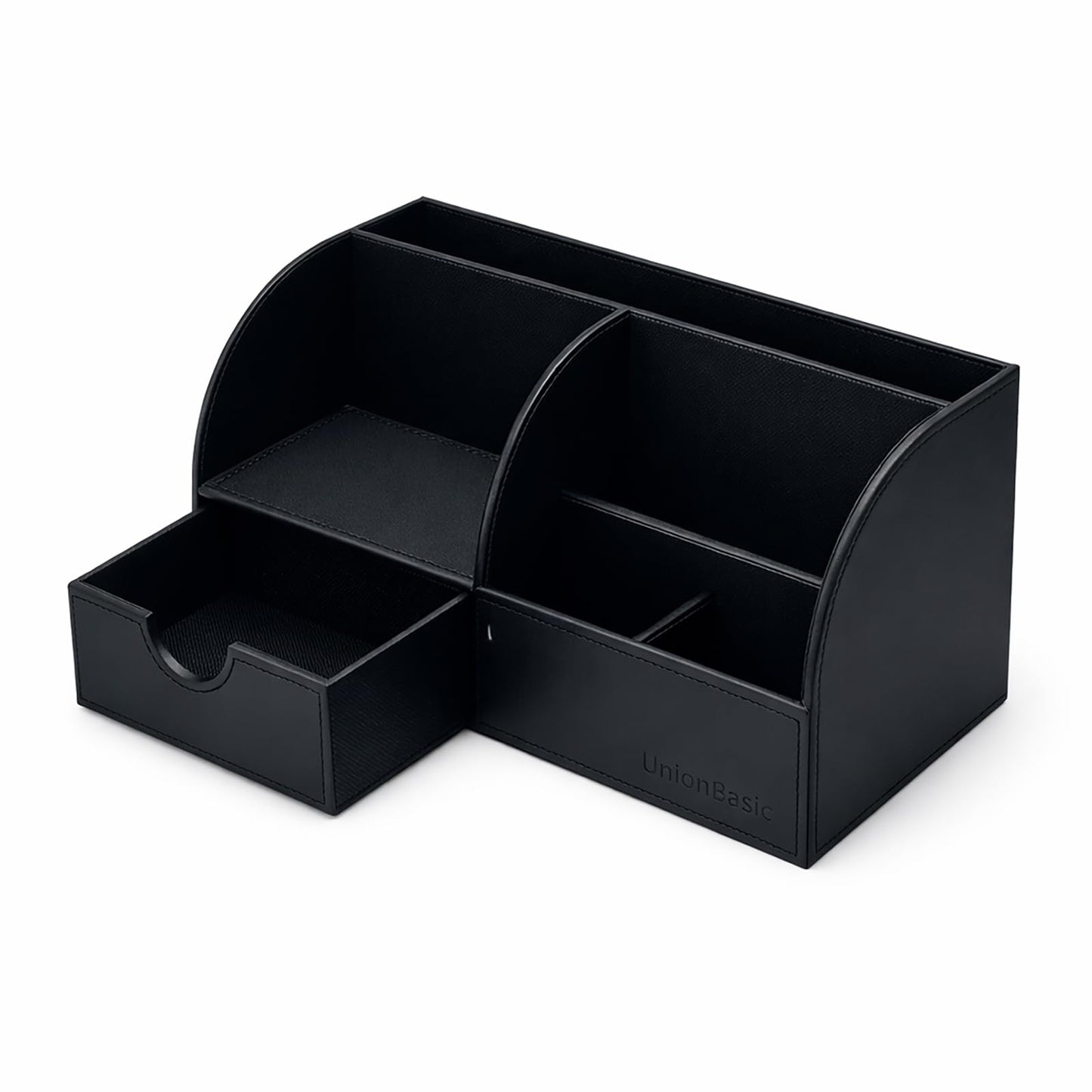 UnionBasic Desk Organizer - Multifunctional Leather Desktop Pen Holder Storage Box - Business Card/Pen/Pencil/Mobile Phone/Stationery Holder, Black