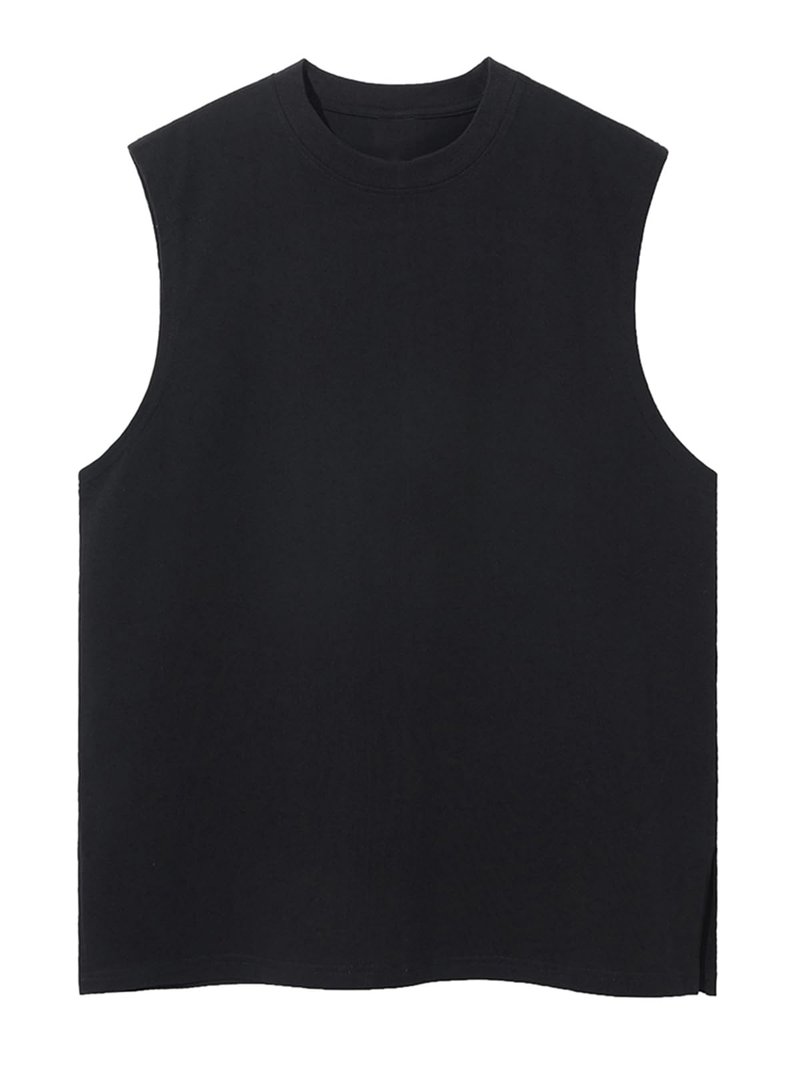 Mens Workout Tank Tops Sleeveless Tee Shirts Men Muscle Shirt Gym Cotton T Shirts Running Beach Loose Fit Tee（XZG,BK,L A-Black