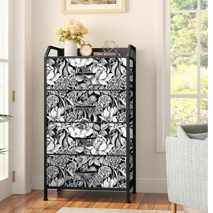 Black and White Floral Wallpaper A Set of 17.3"x120" Modern Boho Peel and Stick Wallpaper Self-Adhesive Removable Floral Contact Paper for Cabinets Drawer Shelf Liner