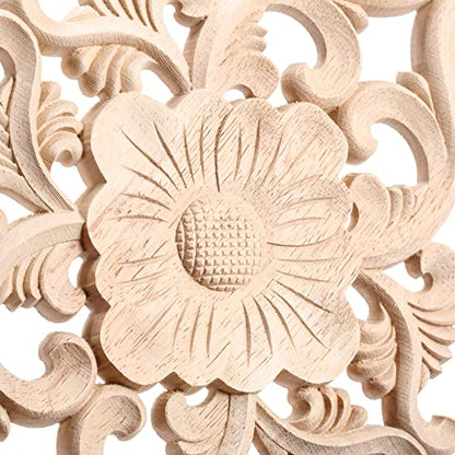 Wood Carved Appliques, 2Pcs Wooden Decorative Onlays, MUXSAM Unpainted Furniture Center Decals for Cabinet Dresser Bed Door Wall Wardrobe Ceiling Decoration Home DIY Project, 15x10.5cm/5.9"x4.13"