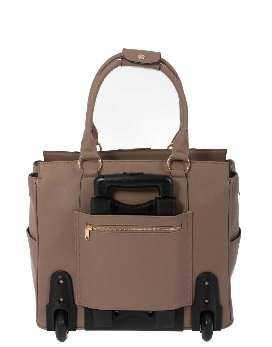 JKM & Company Rolling Laptop Bag for Women | Designer Wheeled Briefcase | Fits 13-17" Laptops | Office Travel Computer Case (Executive Taupe)