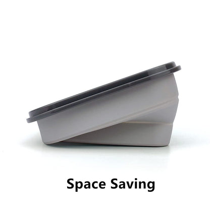 CARTINTS Large 1200ml Collapsible Bowls with Lids, Silicone Food Storage Containers, Space-Saving Meal Prep Containers For Kitchen and Outdoors Camping, Set of 3, Grey