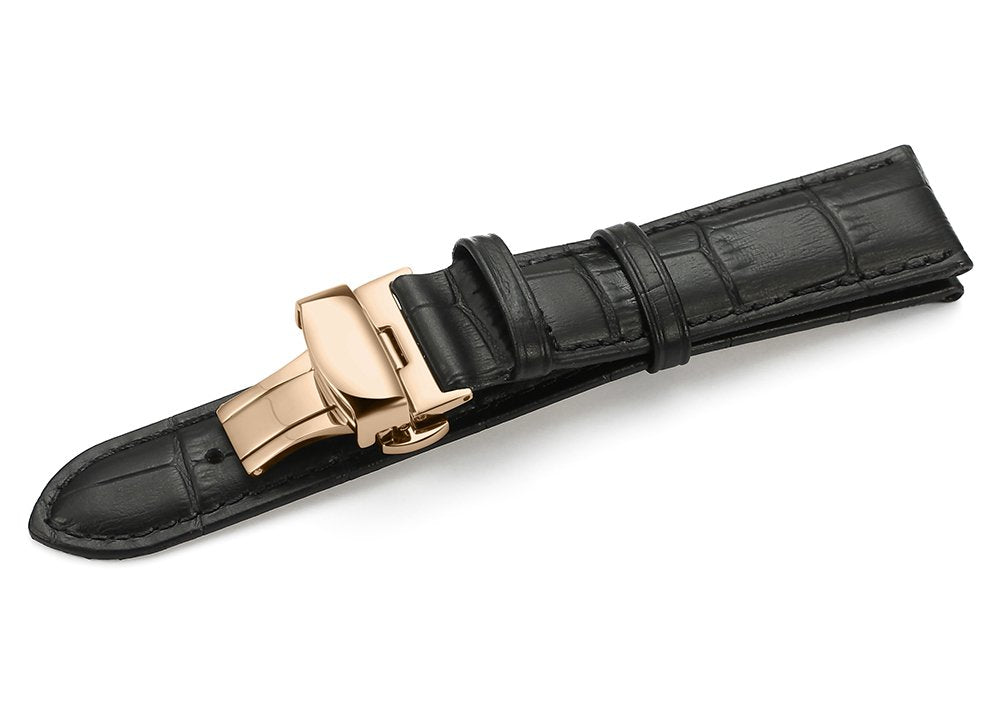 iStrap Leather Watch Band -Alligator Grain Embossed Pattern Calfskin Replacement Strap-Stainless Steel Deployment Buckle with Push Buttons-Bracelet for Men Women-18mm 19mm 20mm 21mm 22mm 24mm
