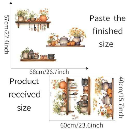 Green Plants Flowers Potted Wall Stickers, sacinora Kitchenware Utensil Painted Wall Decals Removable Vinyl Peel and Stick for Kitchen Dining Restaurant Baking Room Bar Art Decorations
