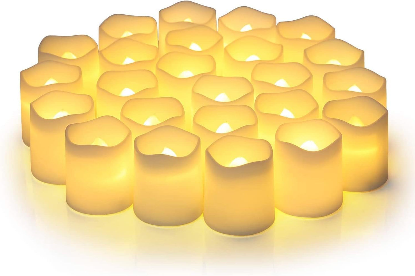 SHYMERY Flickering Flameless Votive Candles with Timer, 24 Pack 15 Days Longer Battery Operated LED Tea Lights in Warm White for Wedding,Table,Festival Celebration,Halloween,Christmas Decorations