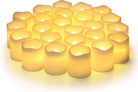 SHYMERY Flickering Flameless Votive Candles with Timer, 24 Pack 15 Days Longer Battery Operated LED Tea Lights in Warm White for Wedding,Table,Festival Celebration,Halloween,Christmas Decorations