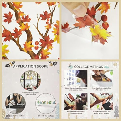 Autumn Maple Leaf Window Clings ? Double-Sided Thanksgiving Tree Branches with Birds & Nest, Removable Fall Glass Door Stickers for Home Bedroom Living Room Farmhouse Decor