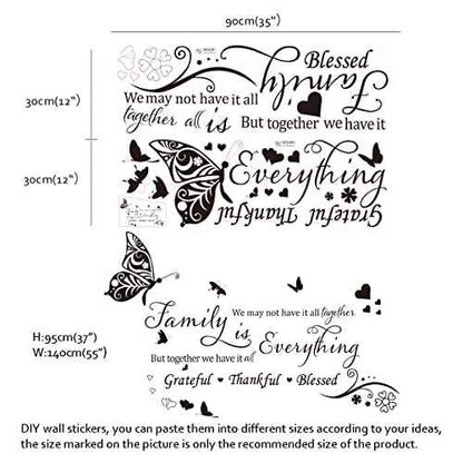 Runtoo Family is Everything Wall Decals Quotes Butterfly Inspirational Lettering Wall Stickers Home Bedroom Living Room Kitchen Wall Decor