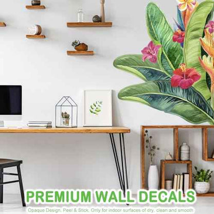 Giant Tropical Palm Leaf Wall Decals Peel and Stick - Large Tropical Green Leaves Flowers Wall Stickers Removable - Vinyl Jungle Wall Decal Decor for Living Room Bedroom Bathroom