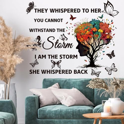 Inspirational Wall Decal Quotes They Whispered to Her You Cannot Withstand Back Tree Wall Sticker Wall Art Positive Sayings Sticker Butterfly Wall Stickers for Women Girls Bedroom Living Room D?cor.