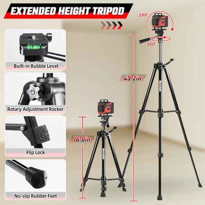 Laser Level with Tripod, 4x360¡Æ Green Line Laser Tool with Self-Leveling & Manuel Models, Remote/Touch Control, Rechargeable Battery for Picture Hanging, Tile, Home Renovation (Bag Included)