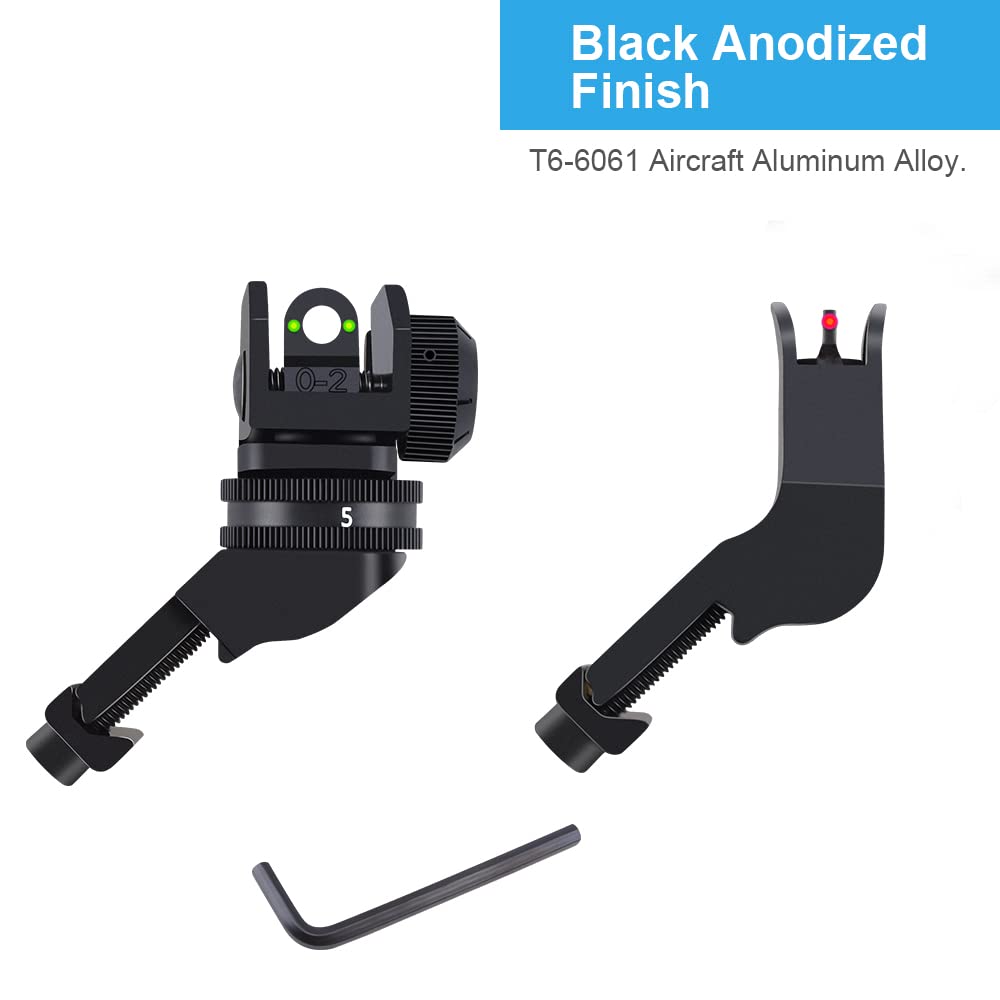 Fiber Optic 45 Degree Offset Iron Sight Set - Rapid Transition Front and Rear Backup Sights for Picatinny Rail (45 Degree Sights-Black)
