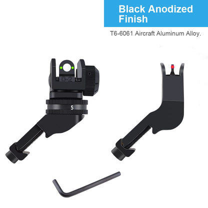Fiber Optic 45 Degree Offset Iron Sight Set - Rapid Transition Front and Rear Backup Sights for Picatinny Rail (45 Degree Sights-Black)