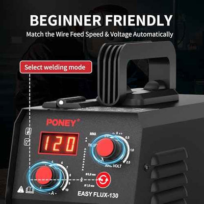 PONEY 120A Flux Core MIG Welder 110V - 3 in 1 Gasless MIG/Stick/Lift TIG Welding Machine with Synergic Control IGBT Inverter Multi-process Portable Wire Feed Welder