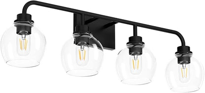 Tipace Industrial Bathroom Vanity Lighting Fixtures 4-Lights Vintage Black Finish with Globe Clear Glass Vanity Lights Farmhouse Bath Lighting(Exclude Bulb)
