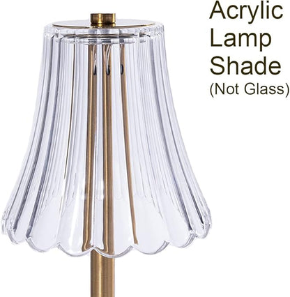 Cordless Table Lamps for Home,Table,Dining Room, Gold Rechargeable Lamps, USB Charge 12'' Tall LED Brass Portable Outdoor Indoor Table Lamp with Built-in Dimmer (Pack2 Gold Flower Lamp)