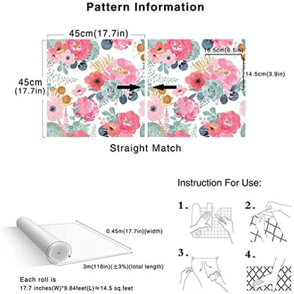 Peel and Stick Wallpaper Removable Floral Cactus Pink Navy Flower Vinyl Self Adhesive Prepasted Decorative for Girls Women Bedroom Cabinets Desk Countertops 17.7in x 9.8ft