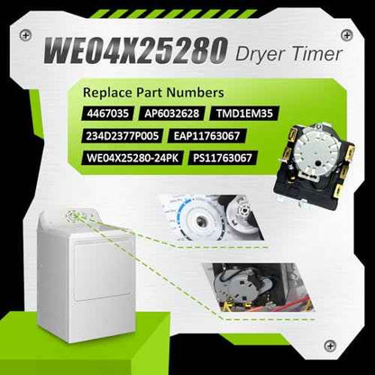WE04X25280 Dryer Timer Compatible with GE Hotpoint Dryer, Replacement Part WE04X25280-24PK 4467035 AP6032628 PS11763067 EAP11763067 TMD1EM35 234D2377P005